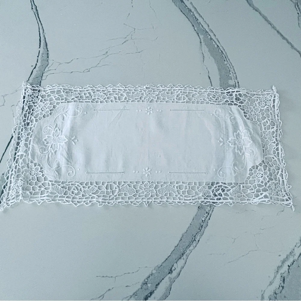 Dining | Vintage Hand Embroidered White Linen Rectangular Doily | Poshmark